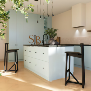 kitchen set minimalis modern l shape kombinasi putih & kayu natural